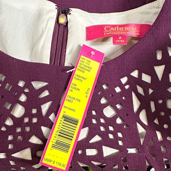 Catherine Malandrino Deep Plum Cabernet Purple Lace Laser Cut Pencil Dress sz 2 - Picture 6 of 16